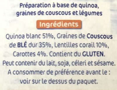 Lustucru quinoa facile quinoa ble lentilles corails carottes - Zutaten - fr