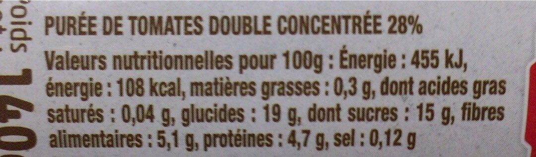 Double Concentré de Tomates - Näringsfakta - fr