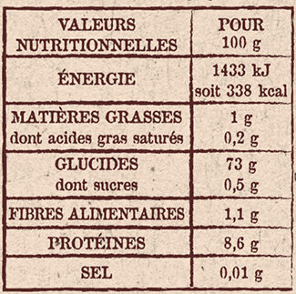 Riz Long Grain de Camargue - Tableau nutritionnel