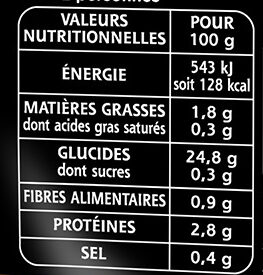 Riz Basmati - Épices du Monde - Tableau nutritionnel