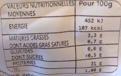Émincé de bœuf mariné - Nutrition facts - fr