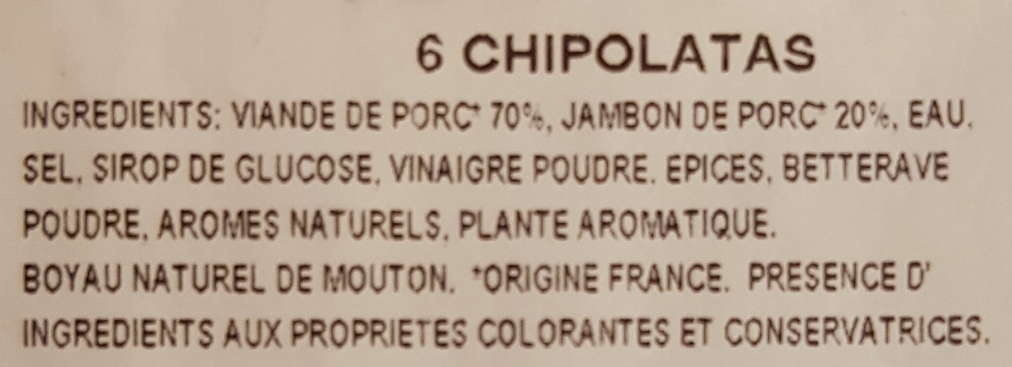 Chipolatas supérieures - Ingredienti - fr