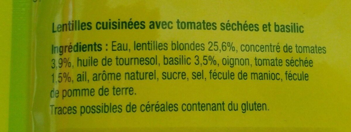 Lentilles tomates basilic - Ingrédients