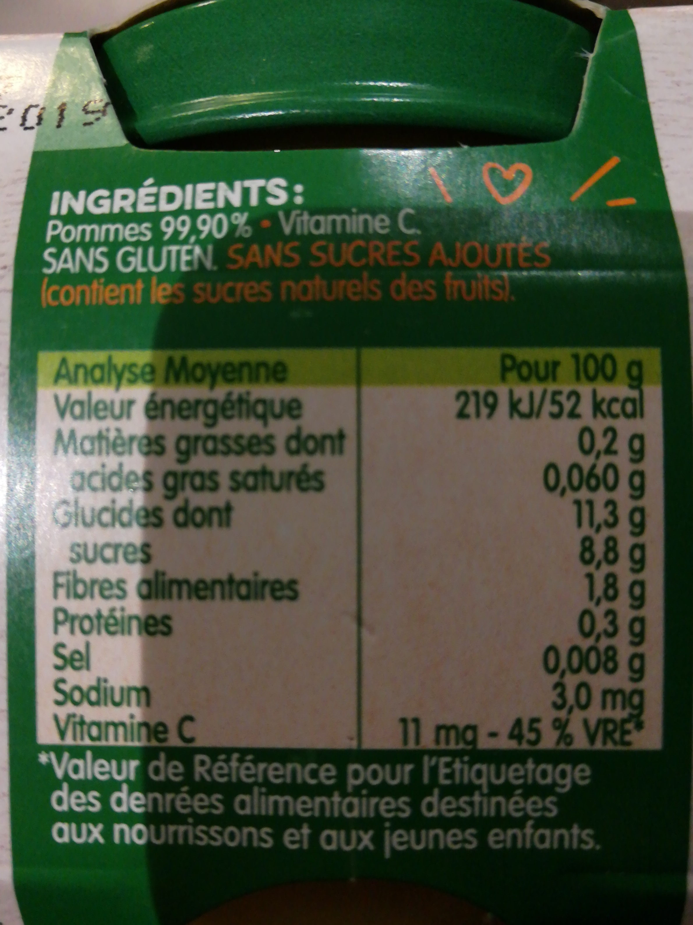 BLEDINA POTS FRUITS Mon 1er Petit Pot Pommes 2x130g Dès 4/6 Mois - Nutrition facts - fr