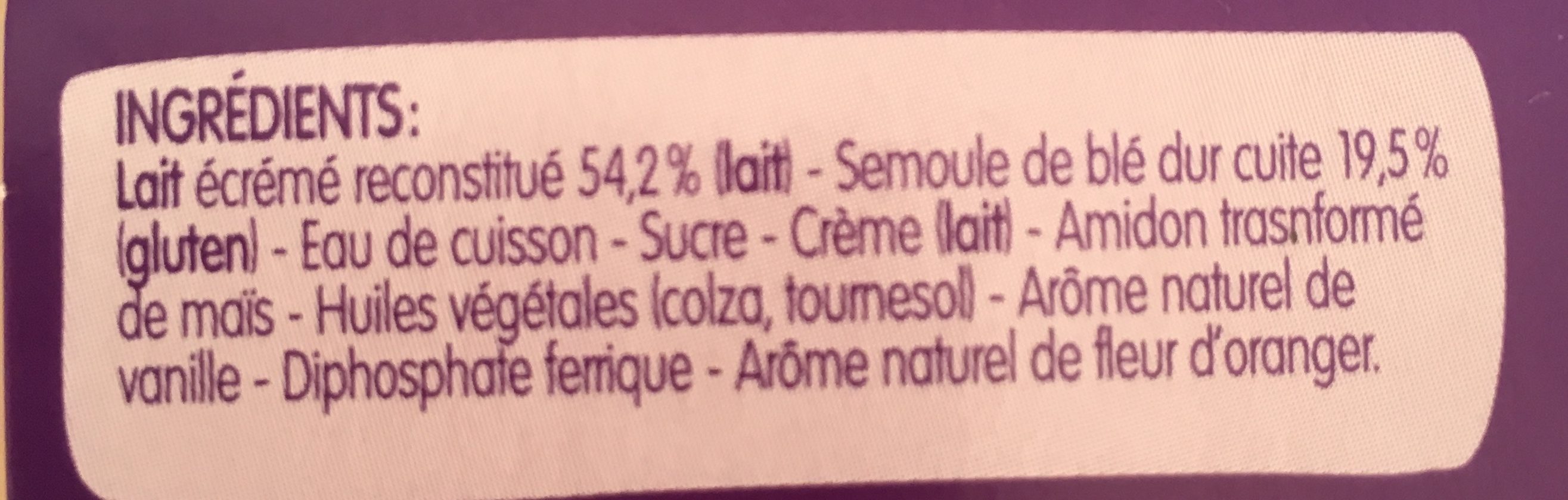 Semoule vanille et fleur d'oranger, dès 6 mois - المكونات - fr
