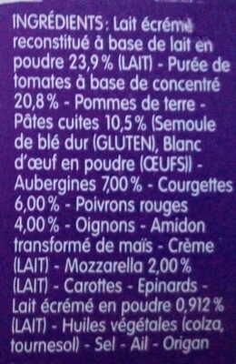 Blédîner - Ratatouille, Petits Macaroni, touche de Mozzarella - المكونات - fr