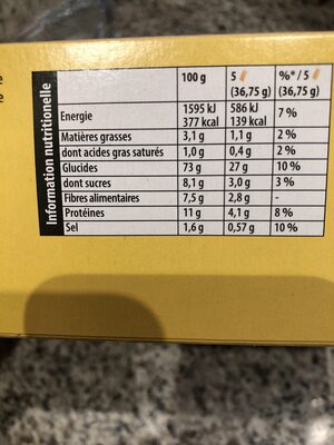 Cracotte Céréales Complètes - Tableau nutritionnel
