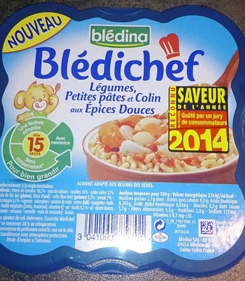 Blédichef Légumes, Petites pâtes et Colin aux épices douces - Product - fr