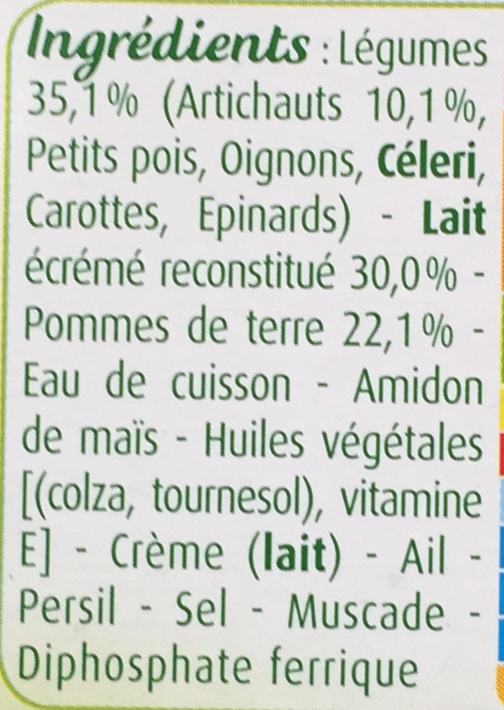 Blédichef Douceur d'artichaut et Pomme de terre - Ingrédients