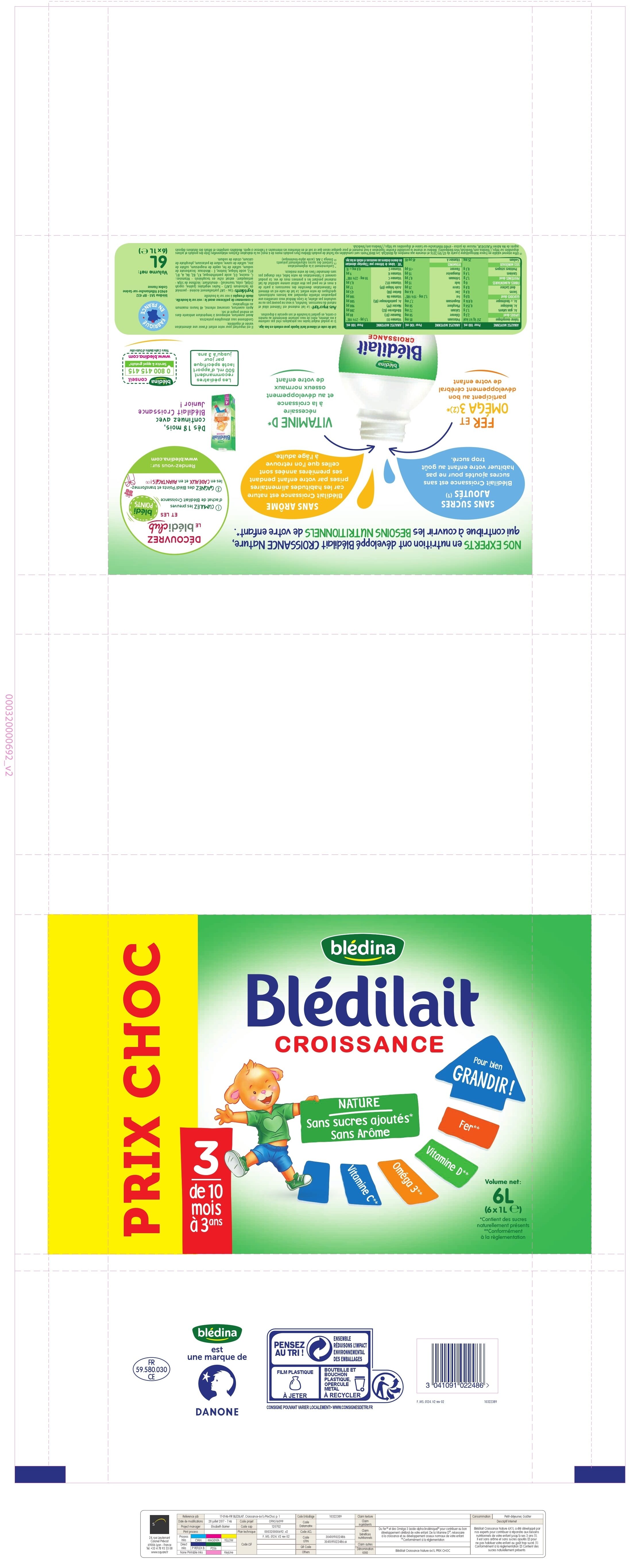 BLEDILAIT CROISSANCE PRIX CHOC 6x1L de 10 mois à 36 mois - Produit