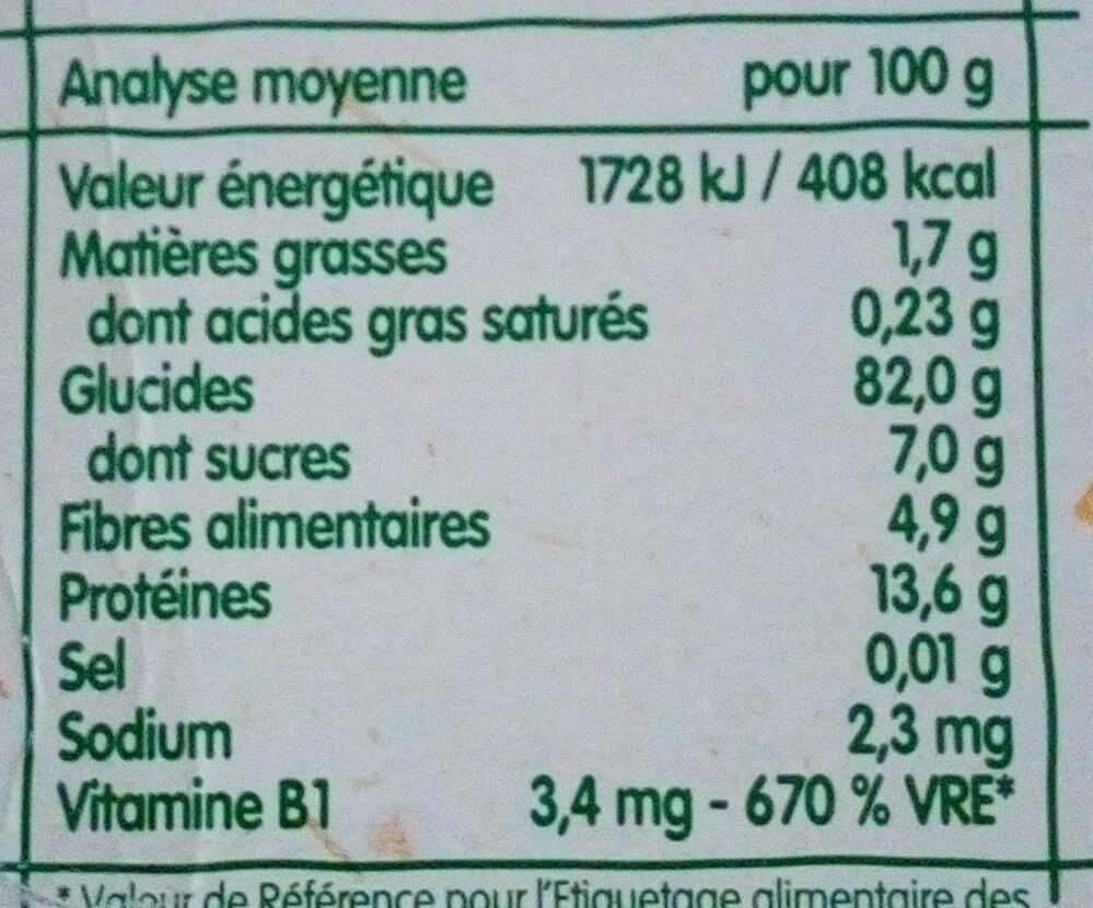 Blédine saveur vanille - Tableau nutritionnel