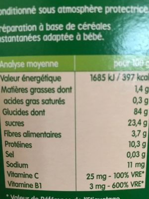 BLEDINA BLEDINE Multi-Céréales 400g Dès 6 Mois - Tableau nutritionnel