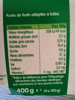 Coupelles fruits Pommes Poires Mandarines - Nutrition facts - fr