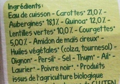 Duo de Carottes et Aubergines Lentilles Quinoa - Ingrediënten - fr