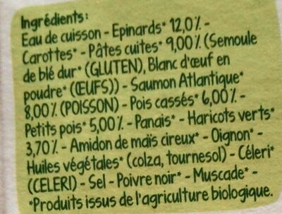 Les Récoltes Bio - Epinards, Pois cassés, Saumon & Pâtes Etoiles - Ingredienser - fr