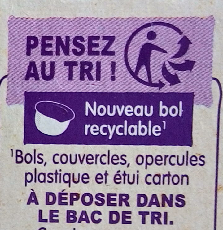 Blédîner - Brocolis Petit Pois Riz Touche de Lait - Instruction de recyclage et/ou informations d'emballage