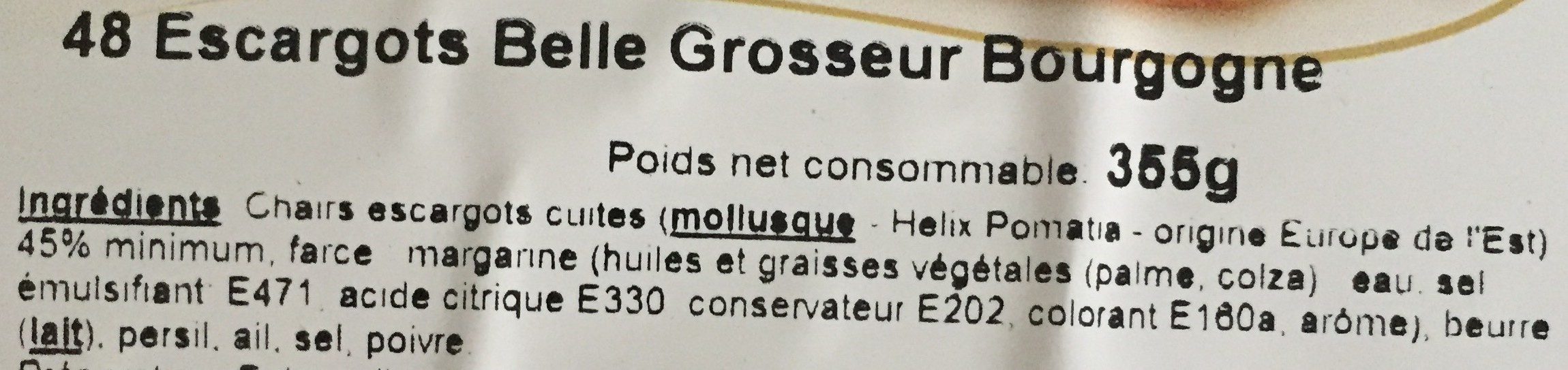 Escargot belle grosseur bourgogne - Ingredienser - fr