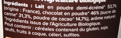 Chocolat au lait Bio - Ingrédients