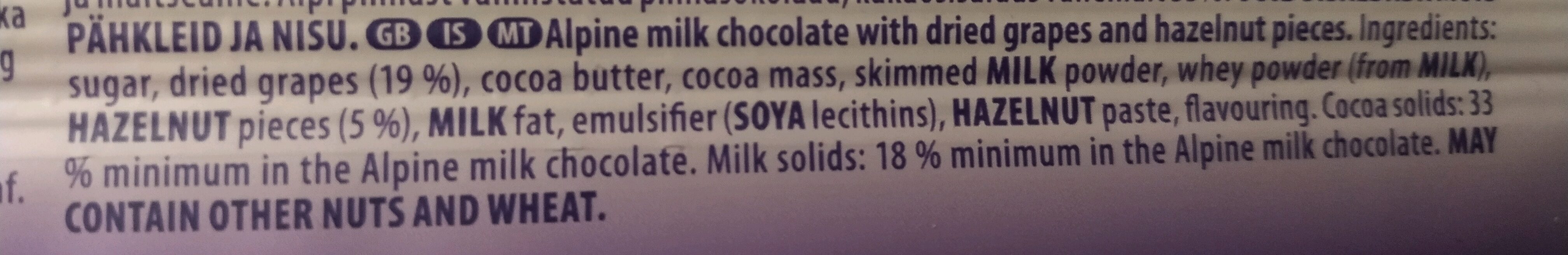 Μίλκα σοκολάτα σταφίδα φουντούκι - Ingredients