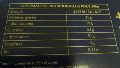 Assortiment chocolats Champs-Elysées - Tableau nutritionnel