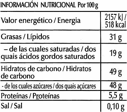 Chocolat noir extra fondants - Información nutricional