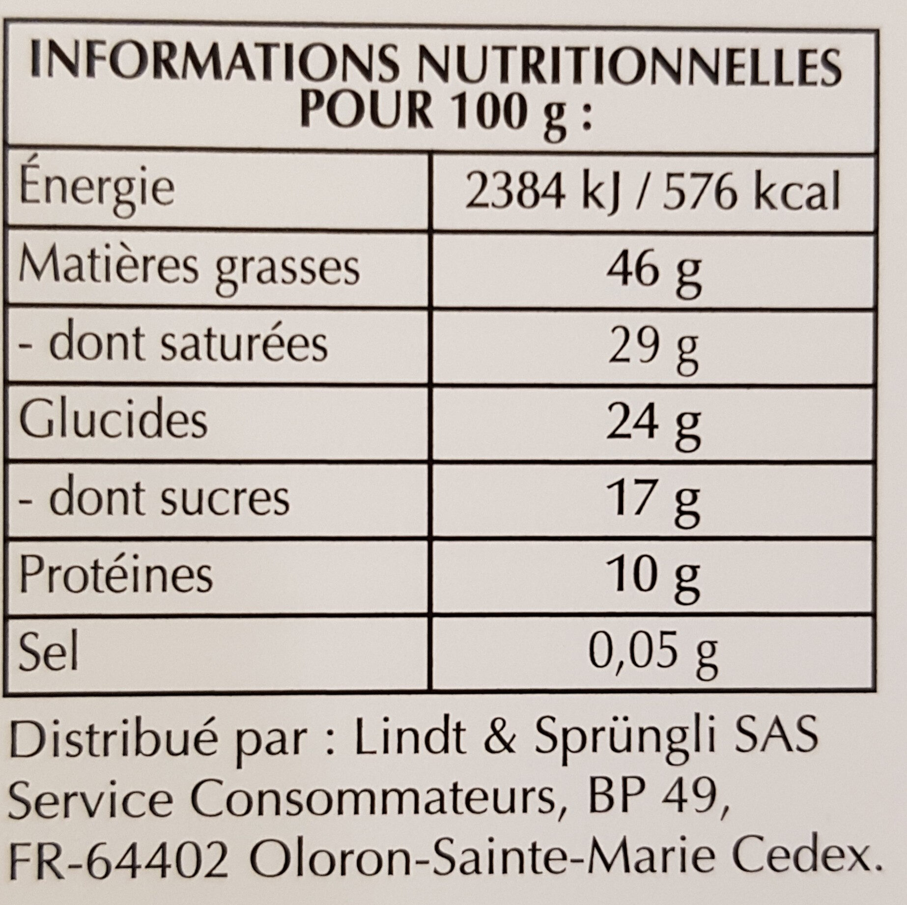Chocolat noir extra-fin, traditionnel. - Nutrition facts
