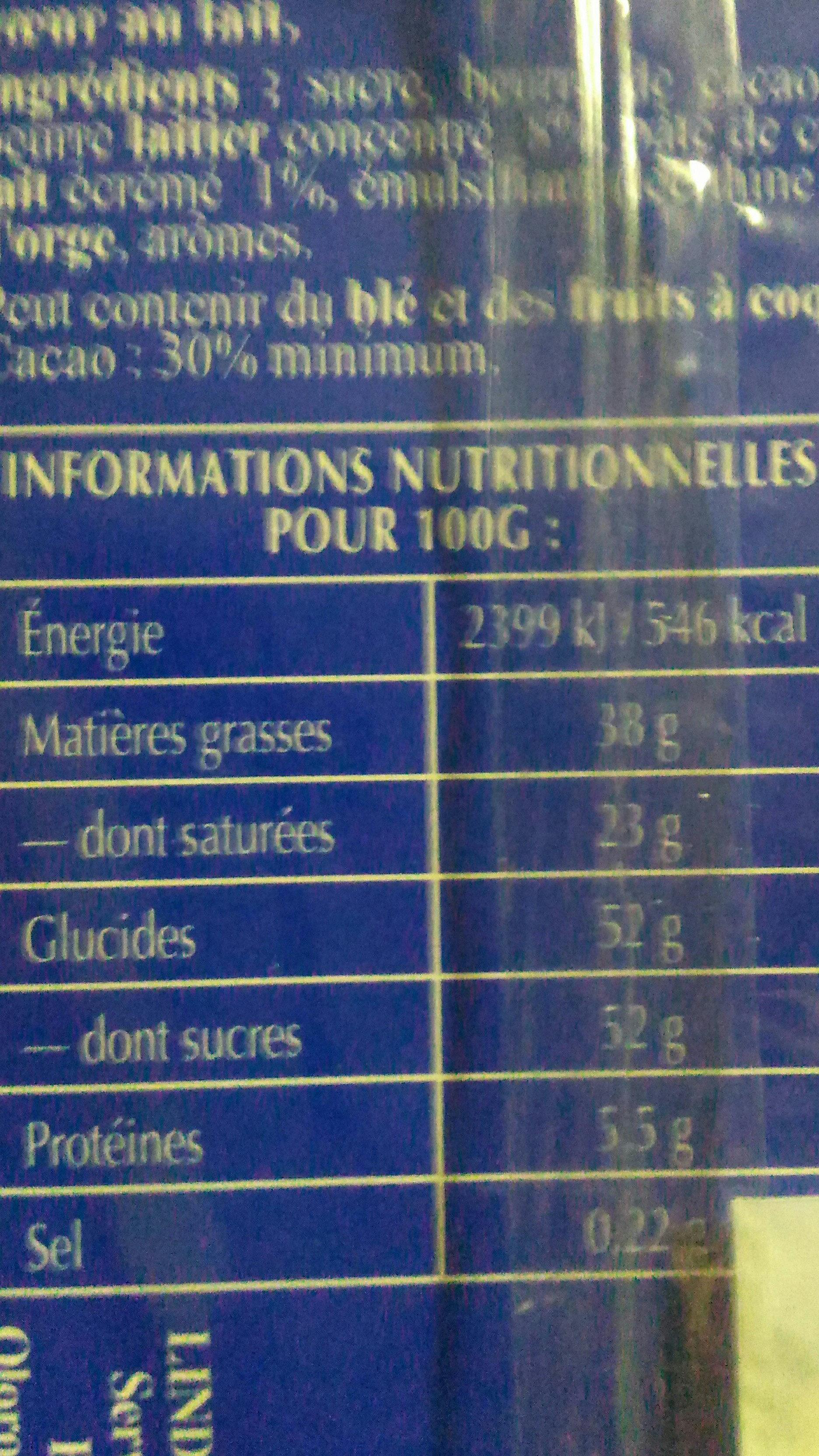 Recette originale - Chocolat double au lait - Nutrition facts - fr