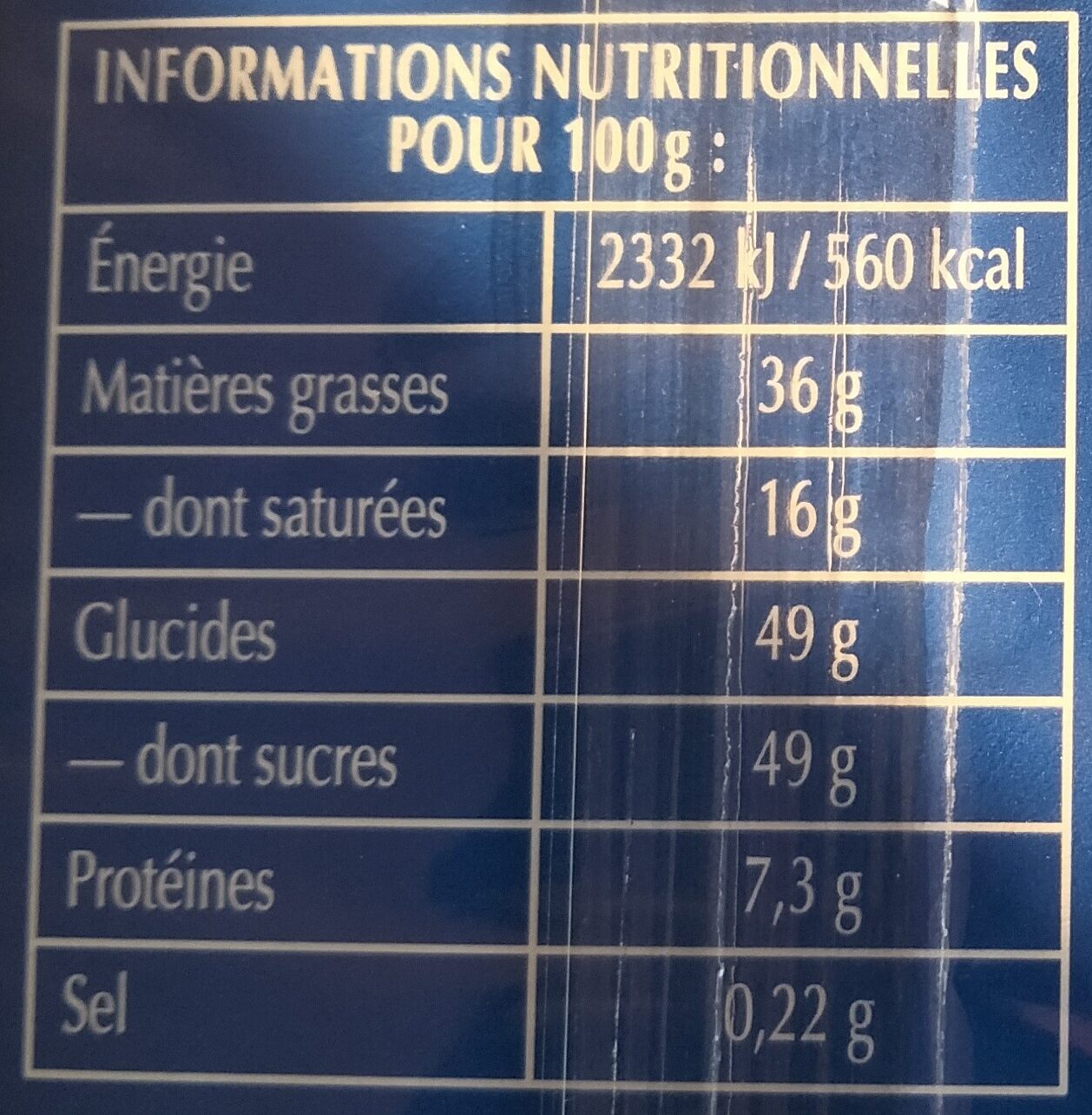 Chocolat lait noisettes - Informació nutricional - fr