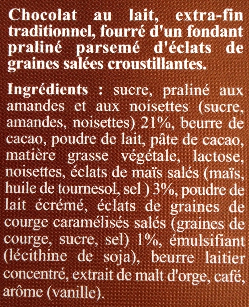 Maxi plaisir. Lait praliné graines salées - المكونات - fr
