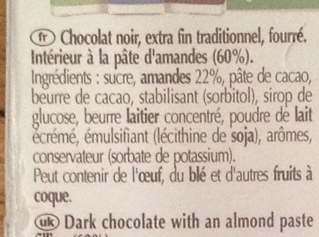 Connaisseurs Pâte d'amande Chocolat Noir - Ingredients - fr