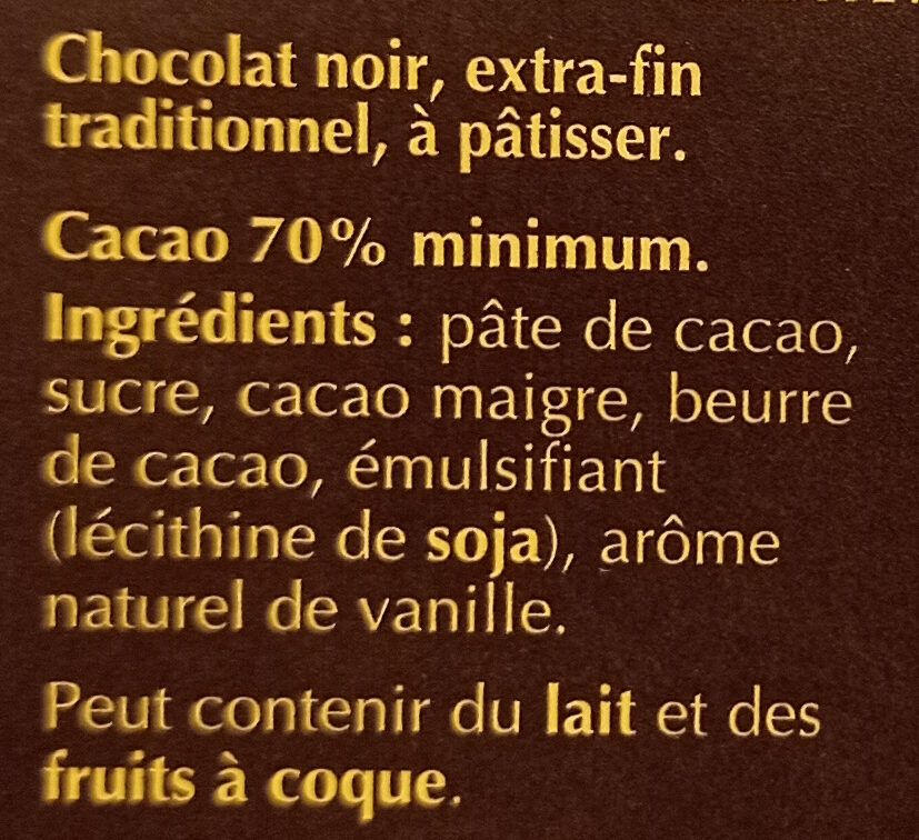 Noir intense dessert 70% - Ingrédients