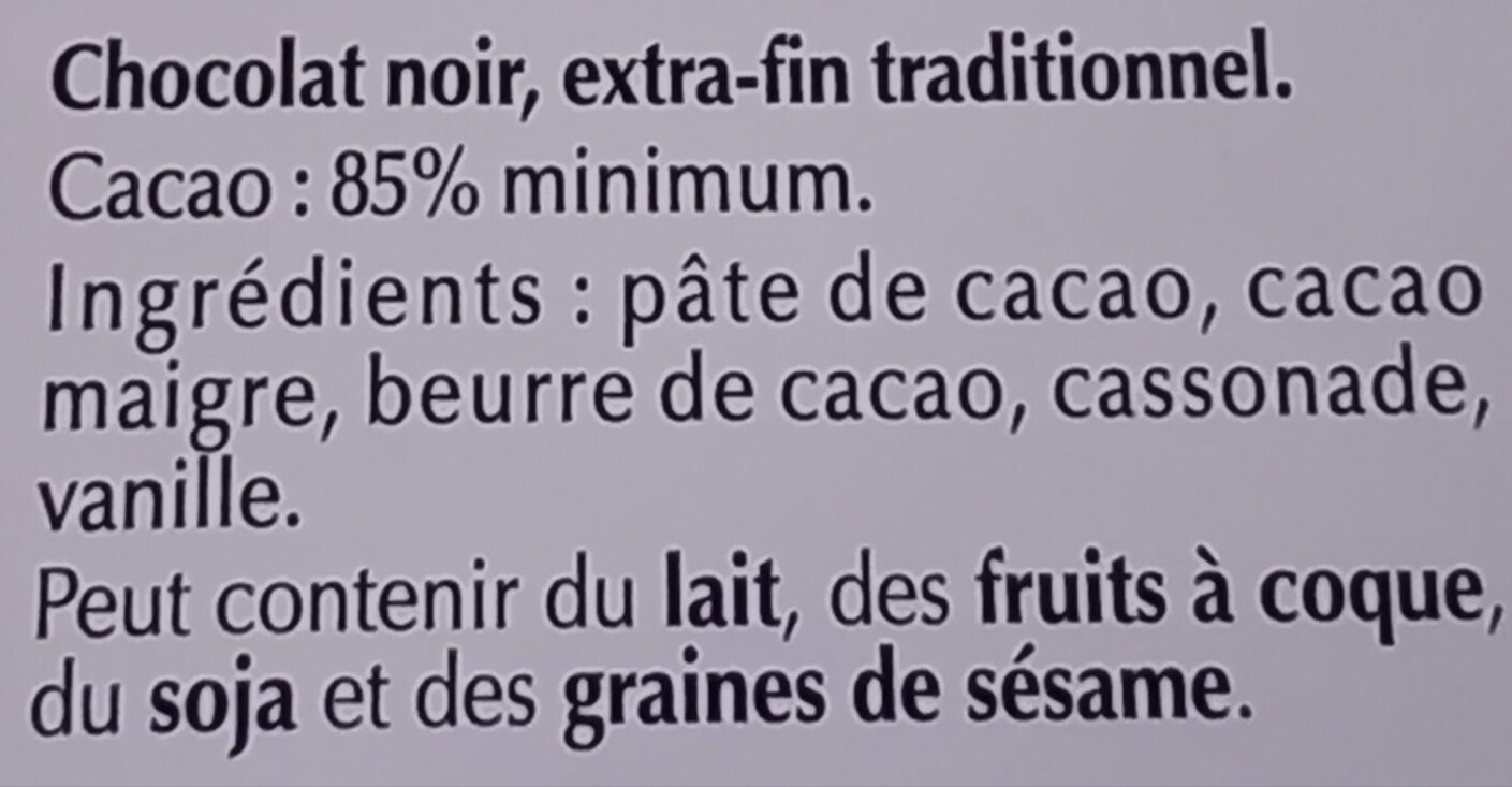 Excellence 85% Cacao Chocolat🍫 Noir Puissant - Ingrédients