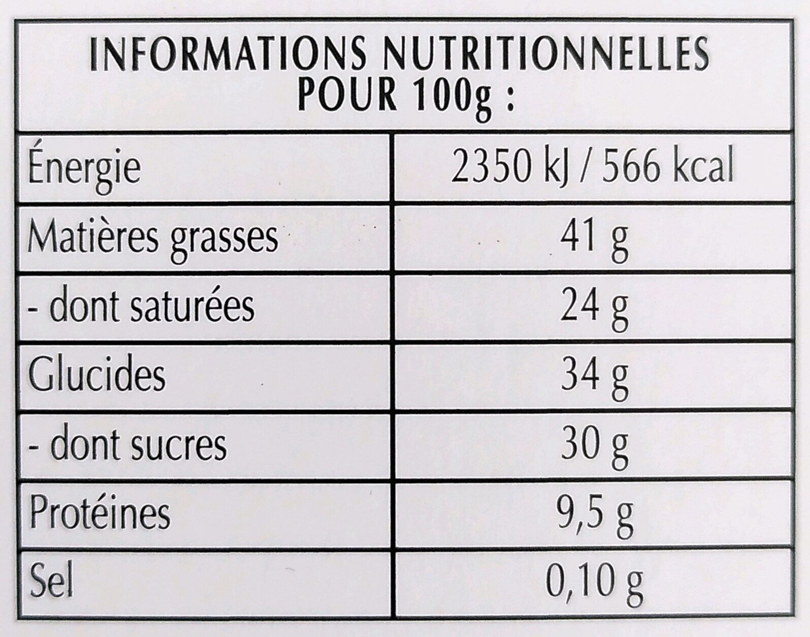 EXCELLENCE Noir intense 70% - Valori nutrizionali - fr