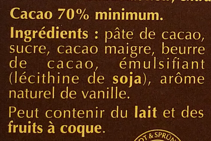 Lindt A CUISINER 70% CACAO Intense - Ingrédients