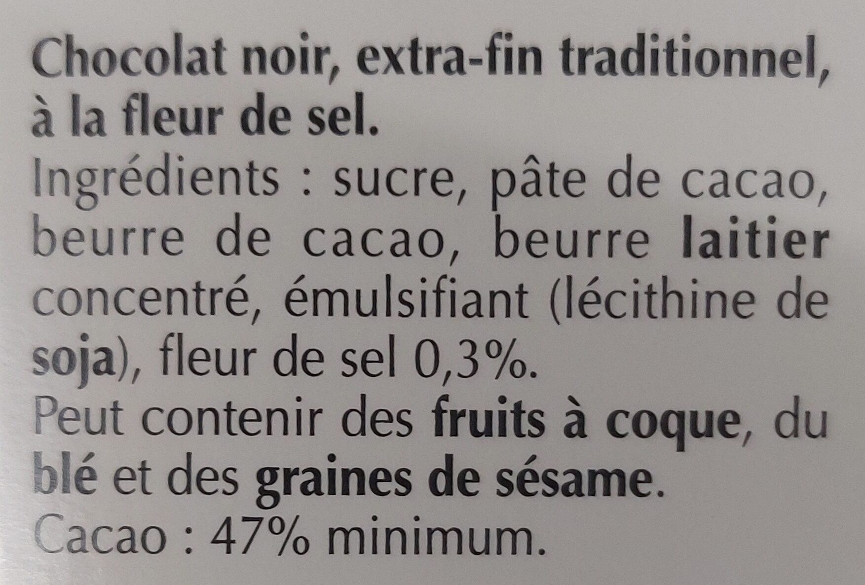 Chocolat noir 47% et pointe de fleur de sel - Zutaten - fr