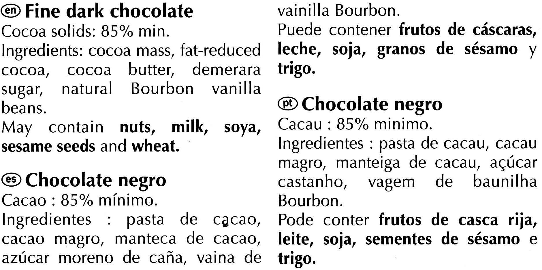 Excellence dark 85% cocoa - Ingredienser - en