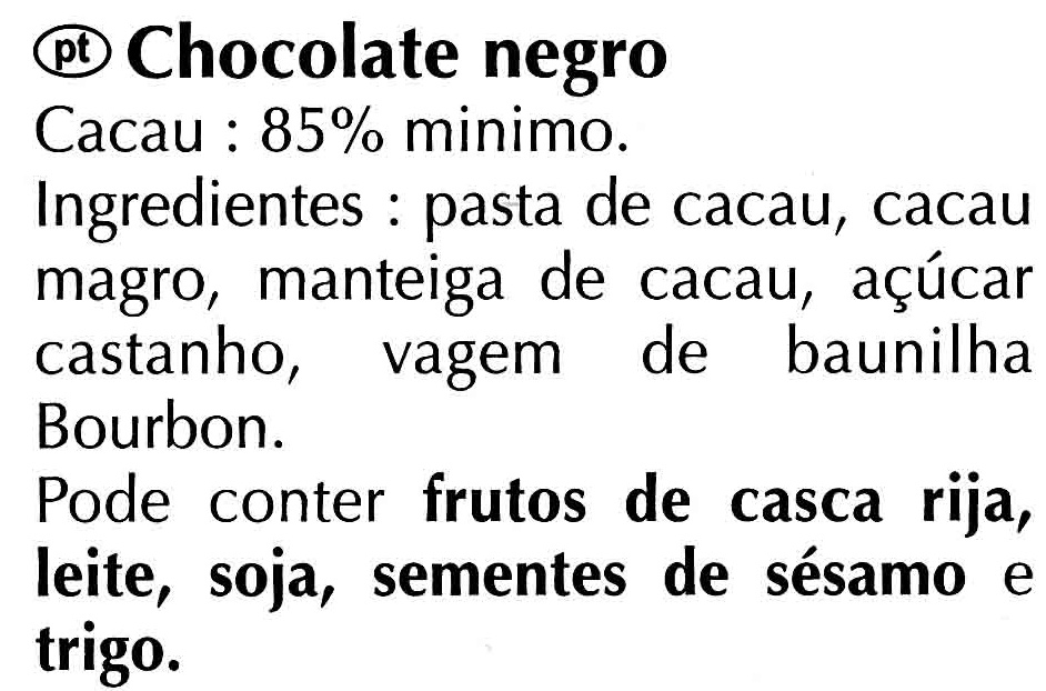 Excellence dark 85% cocoa - Ingredientes