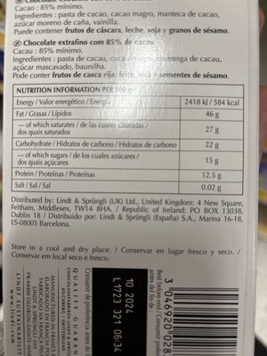 85% Cocoa Robust Dark Chocolate Bar - Informació nutricional - en