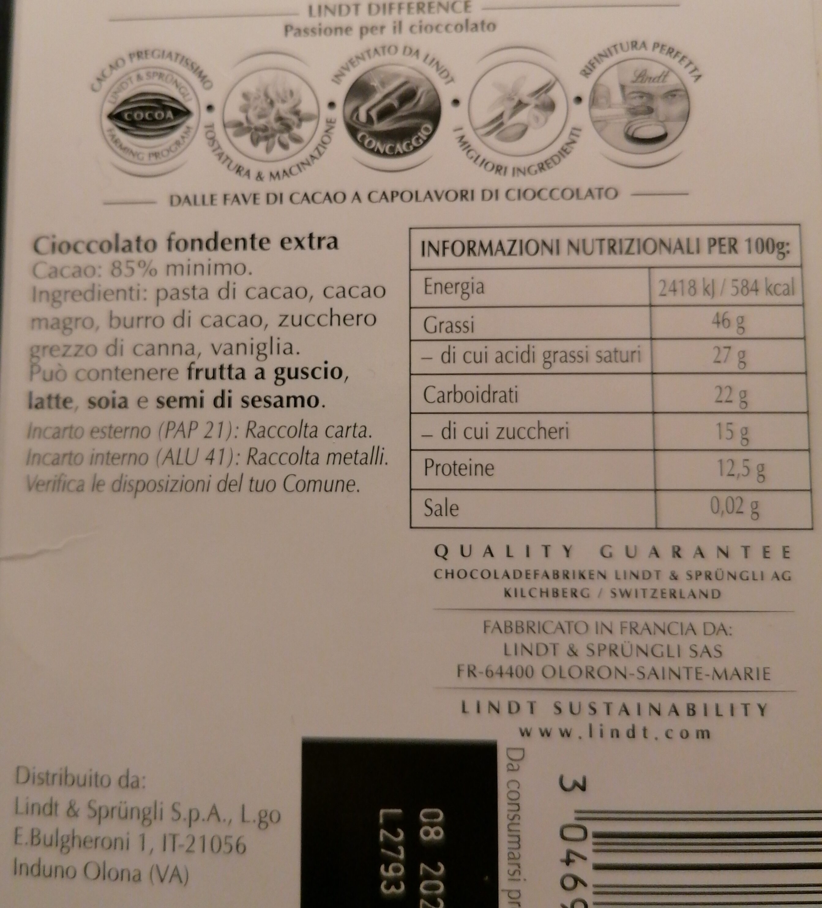 85% Cocoa Robust Dark Chocolate Bar - Istruzioni per il riciclaggio e/o informazioni sull'imballaggio