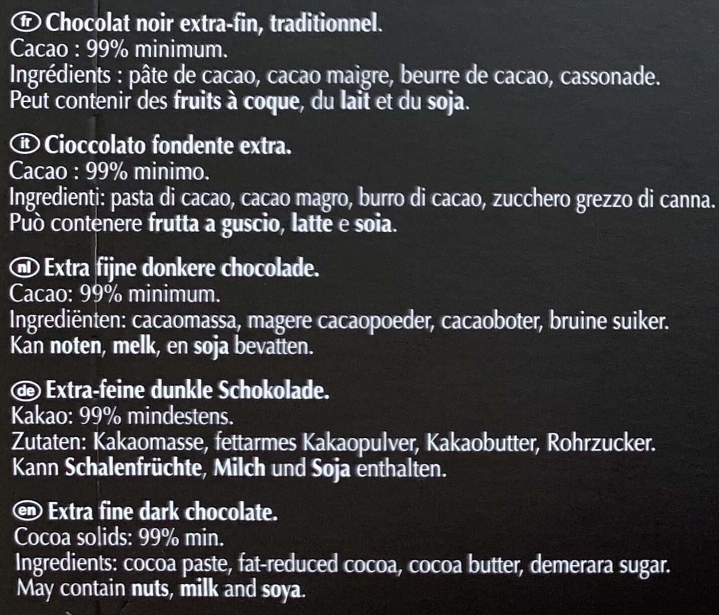 Excellence 99% Cacao Noir Absolu - Ingrédients