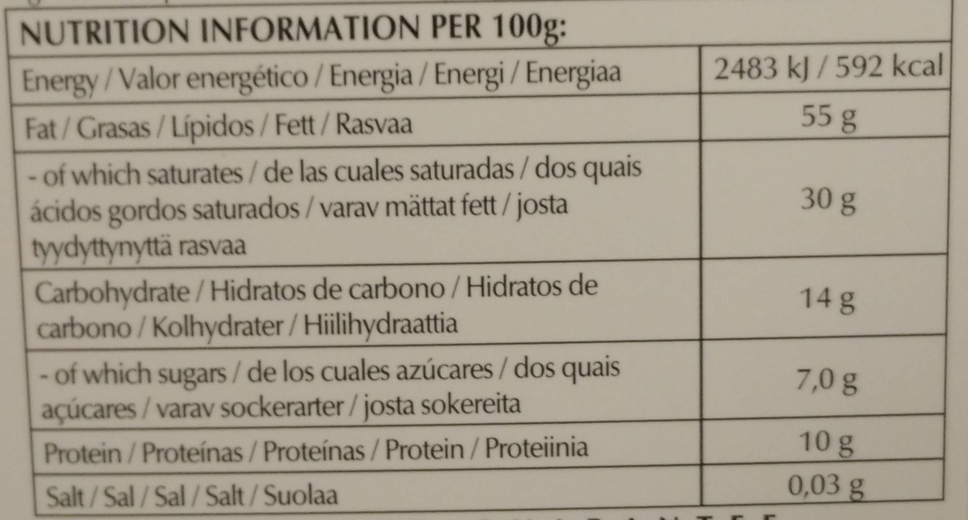 Dark Chocolate 90% cocoa - Nutrition facts
