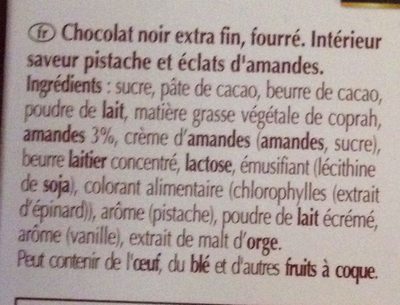 Création Délice pistache - Chocolat noir aux éclats d'amandes - Ingredients
