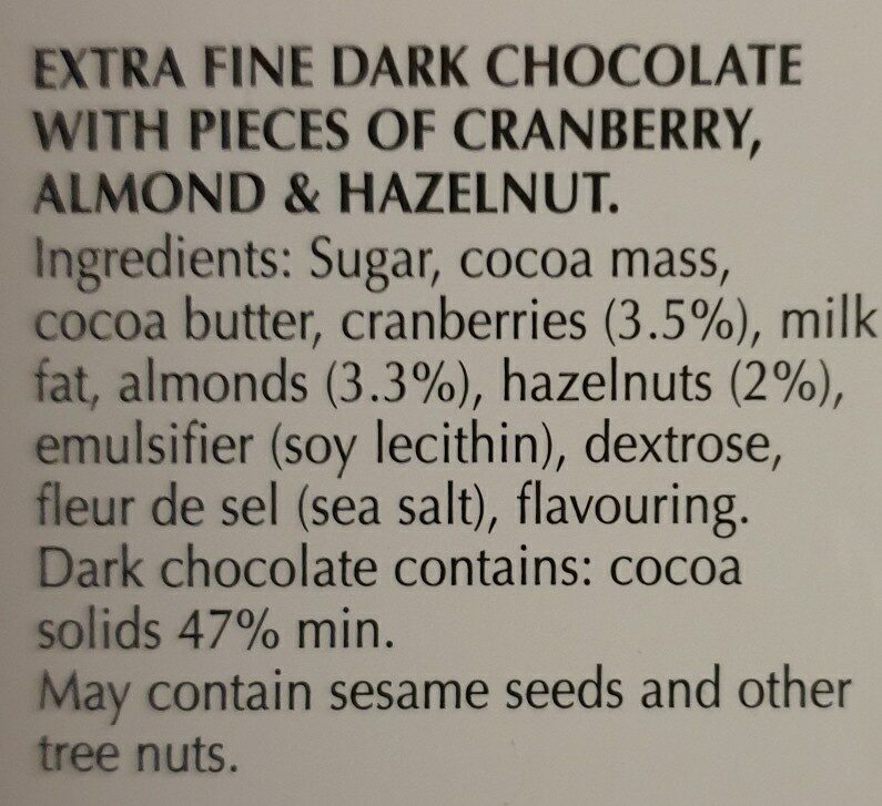 Excellence Dark Cranberry, Almond & Hazelnut - Ingredients