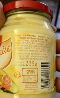 Mayonnaise - Valori nutrizionali - fr