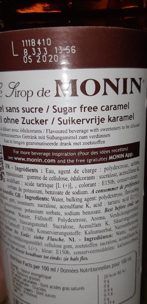 Sirop Monin caramel sans sucre - Ingredients - fr