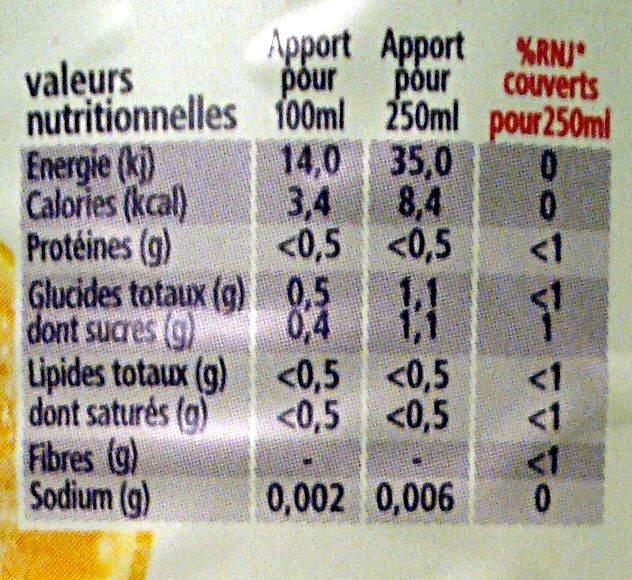 Taillefine Fiz Orange - Tableau nutritionnel
