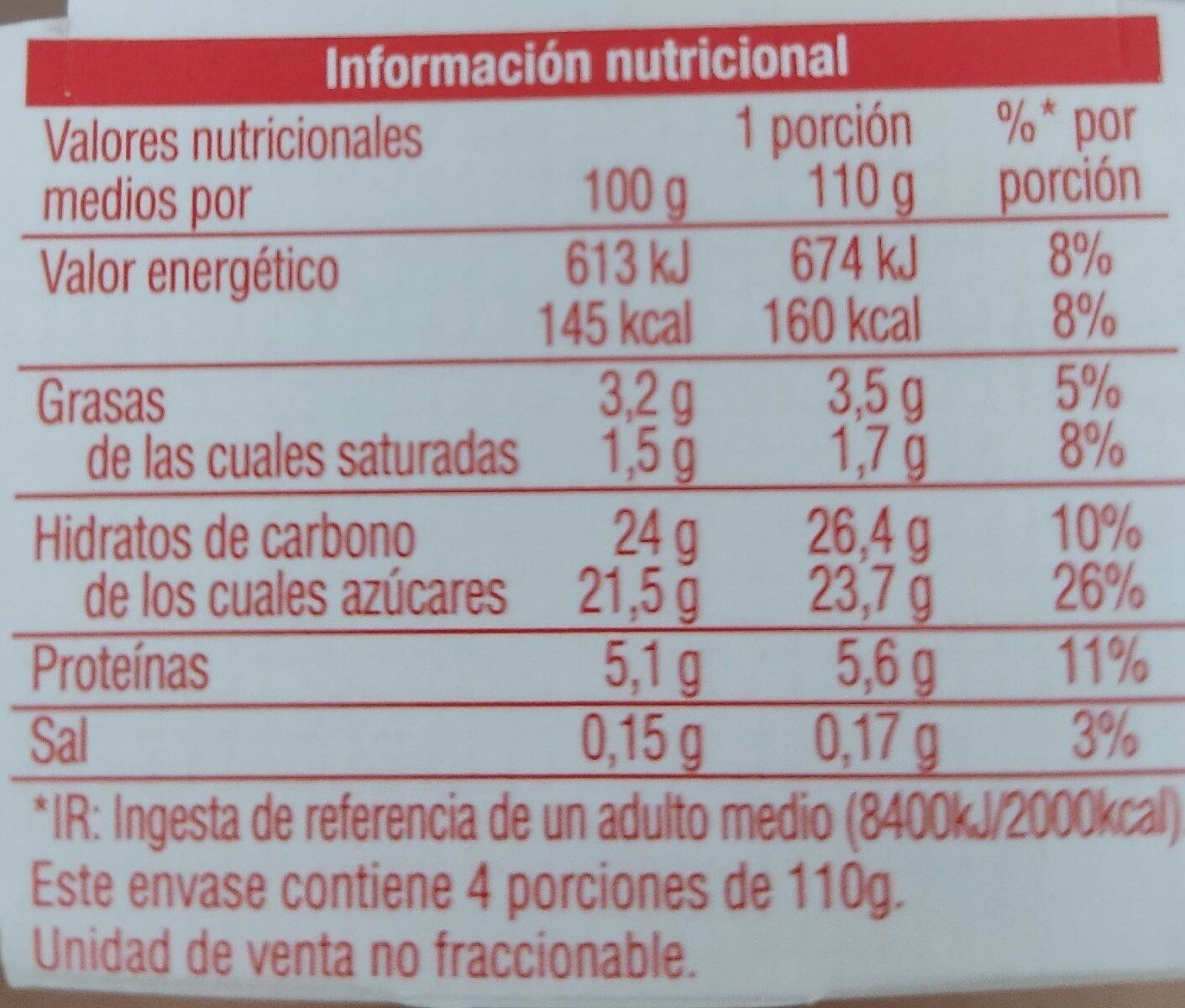 Flan de Huevo - Nutrition facts - es