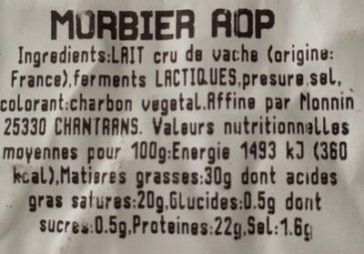 Morbier au lait cru - Ingredients - fr