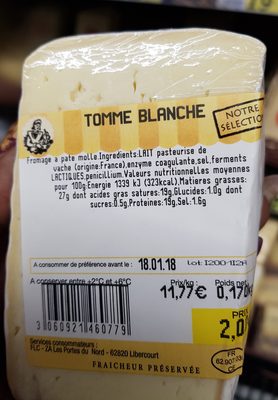 Tomme blanche - Ingrédients