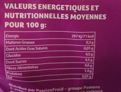 Framboises Surgelées - Nutrition facts - fr